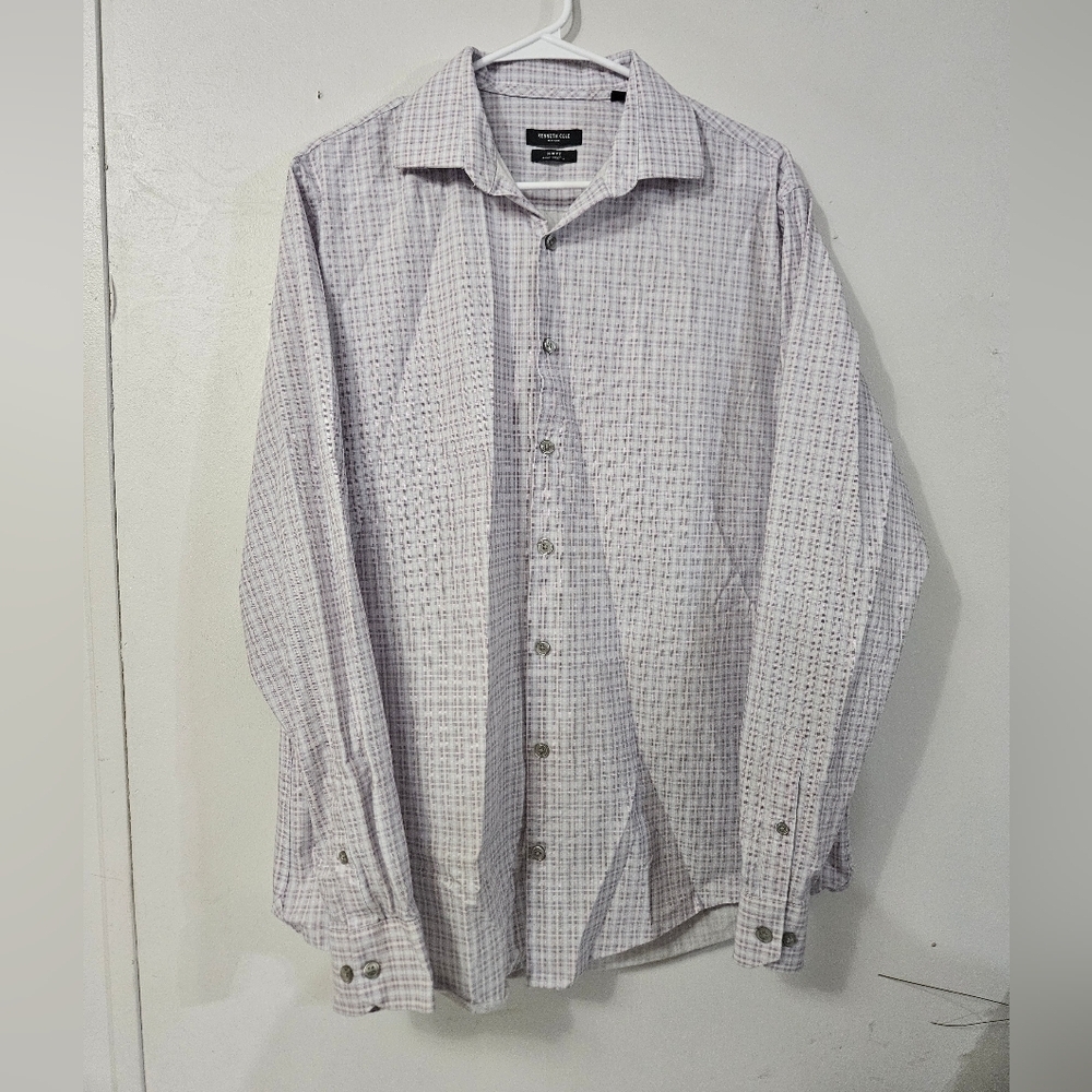 Kenneth Cole Reaction Blue And Purple Plaid Button Down Shirt!